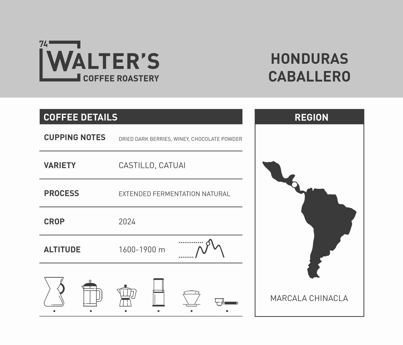 Honduras Caballero Coffee Info Card - Marcala Chinacla, Extended Natural Process